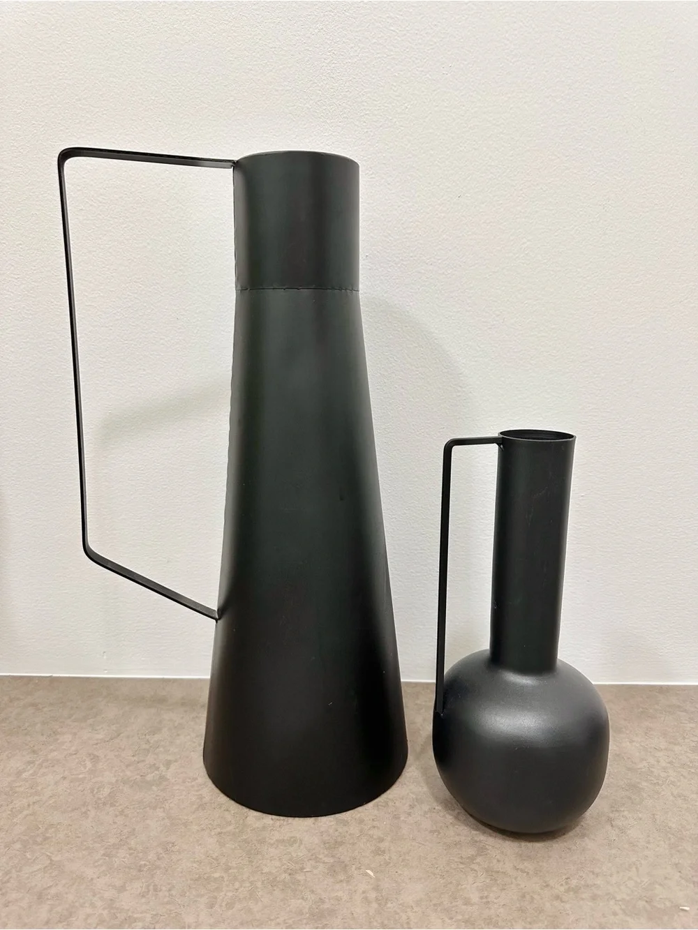 Black Matte Decorative Vases & Pitcher Set of 3 Powder Coated Iron Metal 9 - 16”